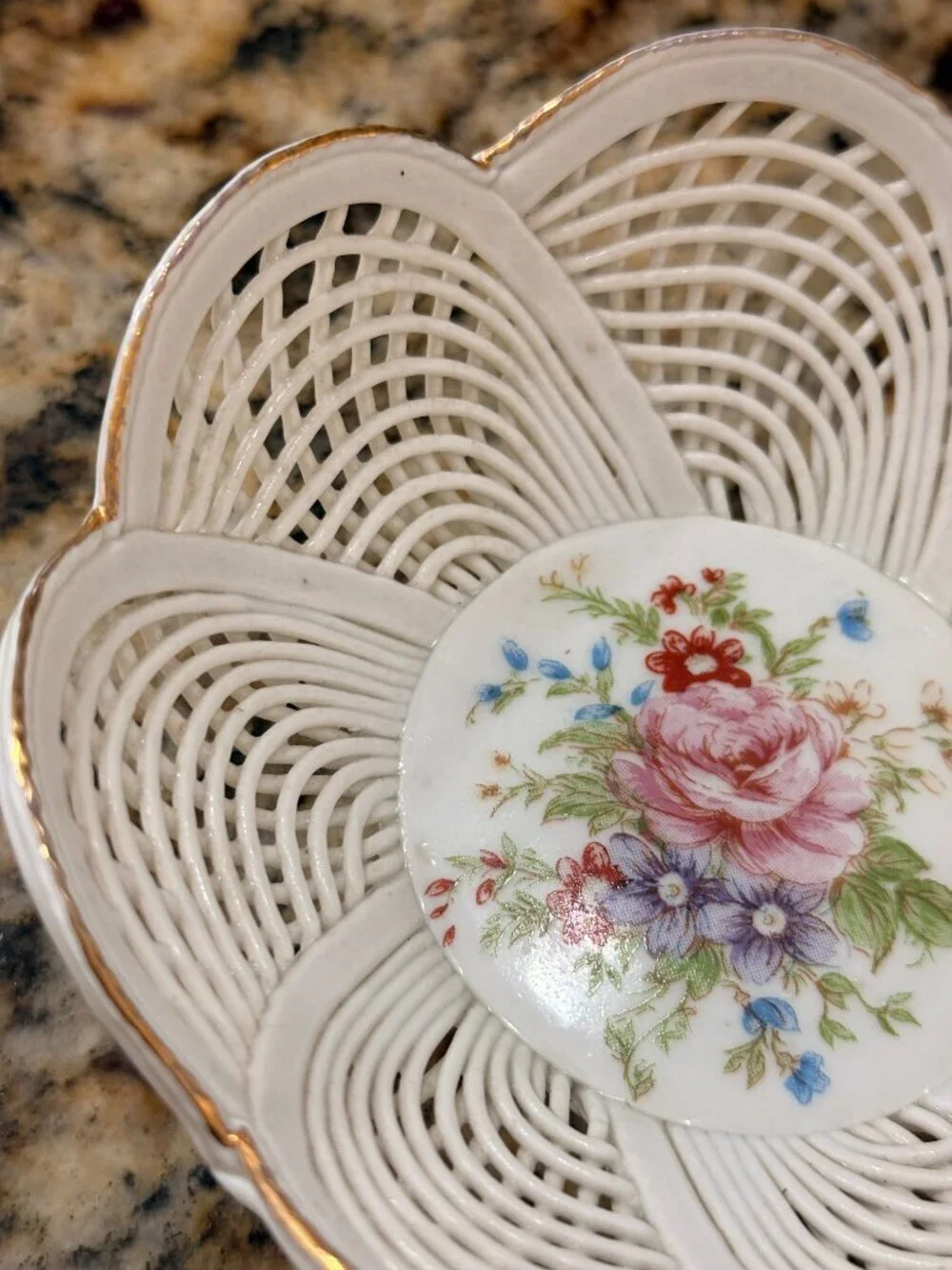 Vintage Schumann Arzberg Germany Lace Filigree Floral Bowl